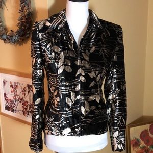 Vintage CACHE Size:4 Velvet Zip Front Blazer Floral Graphic Floral ShoulderPad